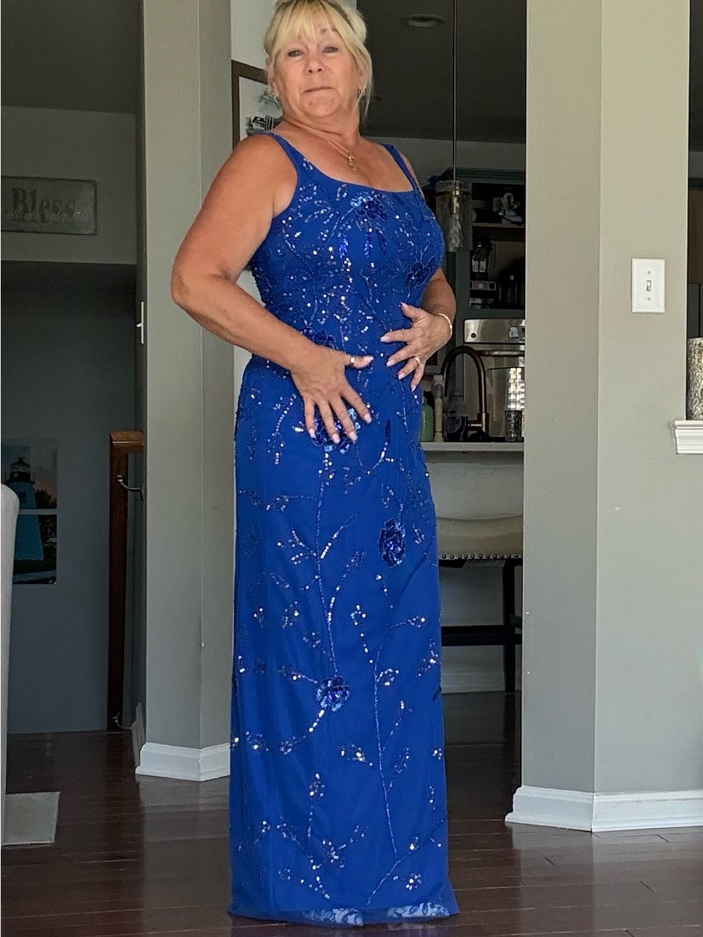 Adrianna Papell Cobalt Blue Beaded Maxi Dress